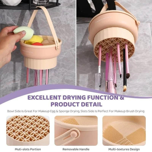 Makeup Brush Cleaner Mat 3 in 1 Silicone Washing Bowl with Brushes Scrubber Foldable Powder Puff Cosmetic Sponge Drying Tools - Ari Ros Store